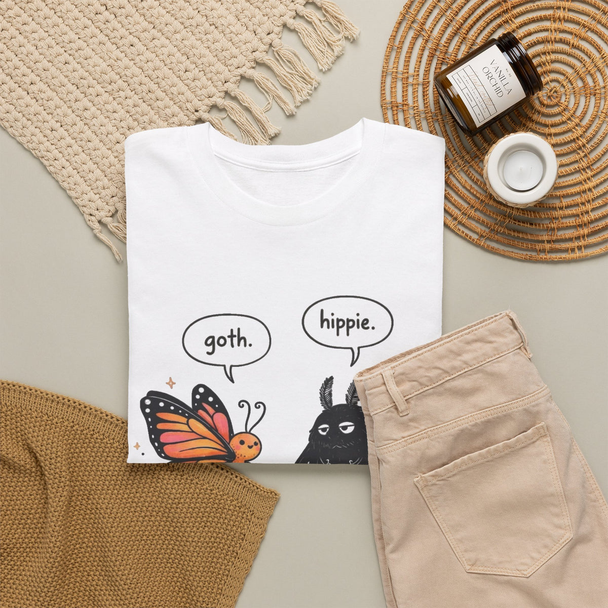 Goth Butterfly and Hippie Funny Graphic T Shirt  Men's Tee
