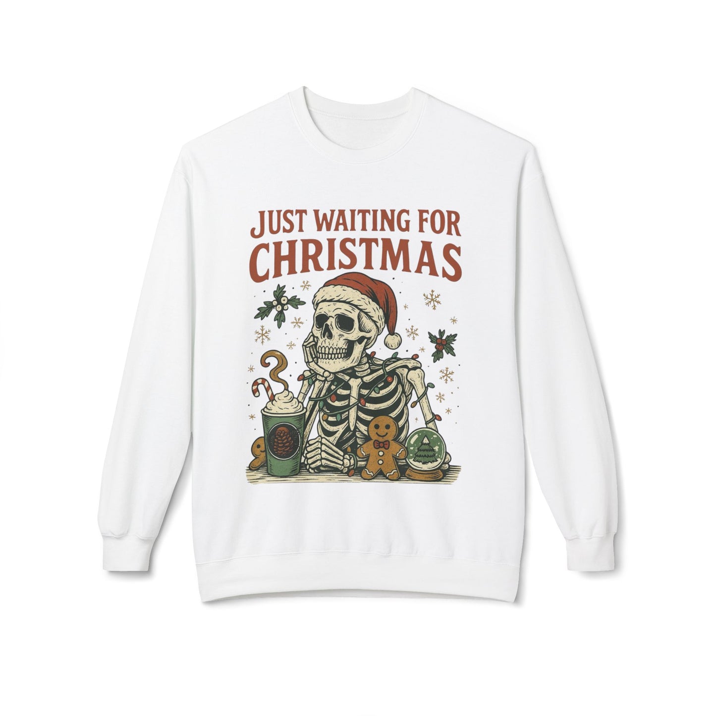Just Waiting For Christmas Sweater Funny NEW Unisex Fleece Crewneck Sweatshirt