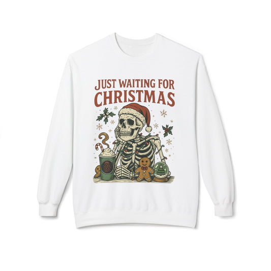 Just Waiting For Christmas Sweater Funny NEW Unisex Fleece Crewneck Sweatshirt