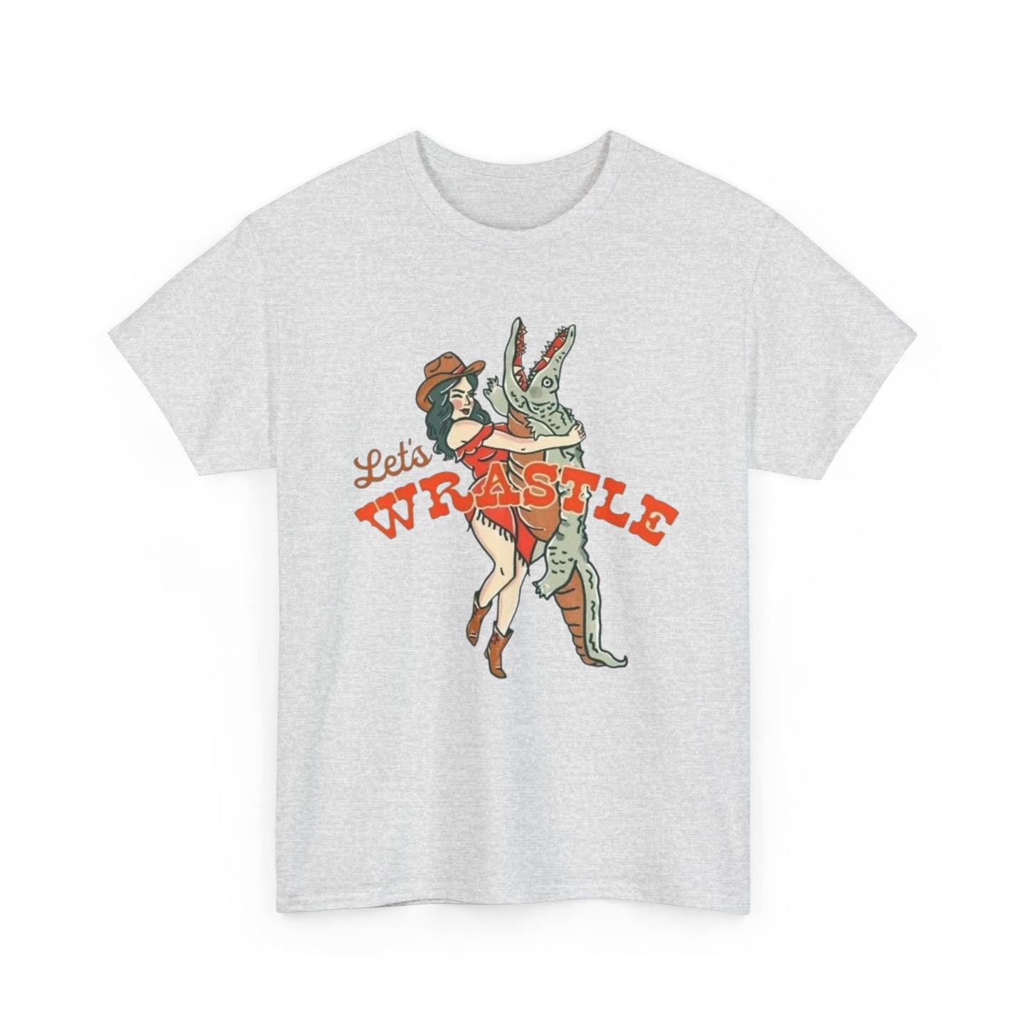 Let's Wrestle Alligator Cowgirl Women's Graphic T Shirt NEW Heavy Cotton Tee