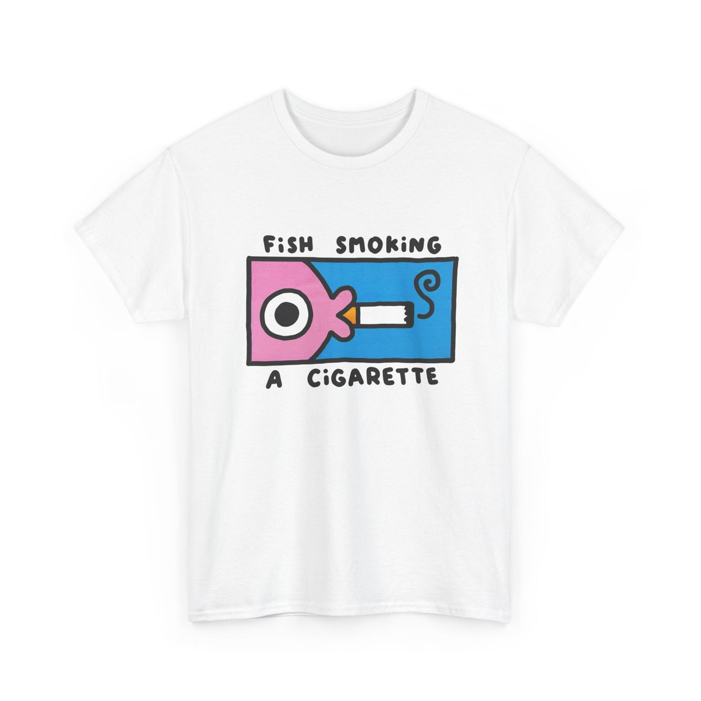 Fish Smoking Funny Graphic T Shirt ADULT NEW Unisex Heavy Cotton Tee
