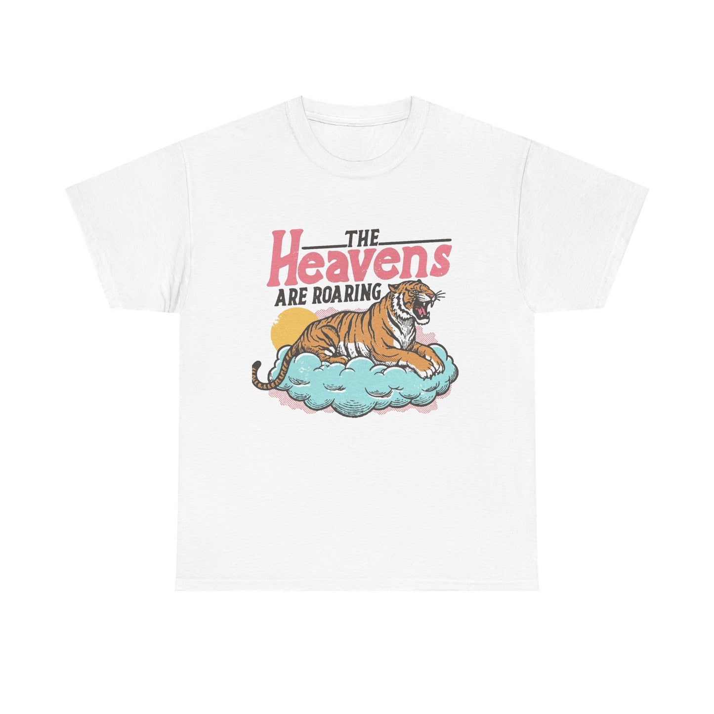 The Heavens Are Roaring Tiger Retro Graphic T Shirt Regular Men's Heavy Cotton Tee