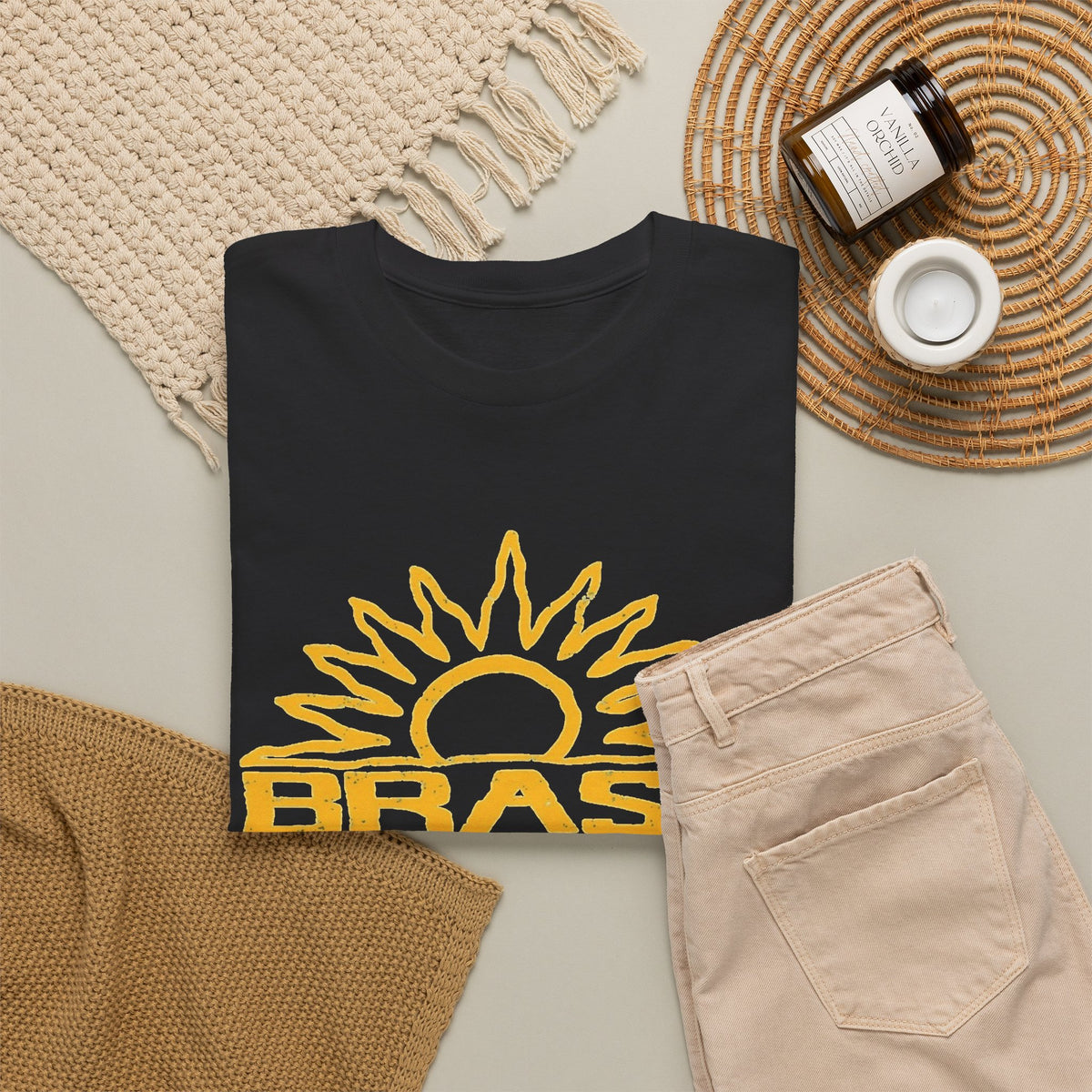 Brazil Sun Graphic T Shirt Men's Retro Classic Heavy Cotton Tee