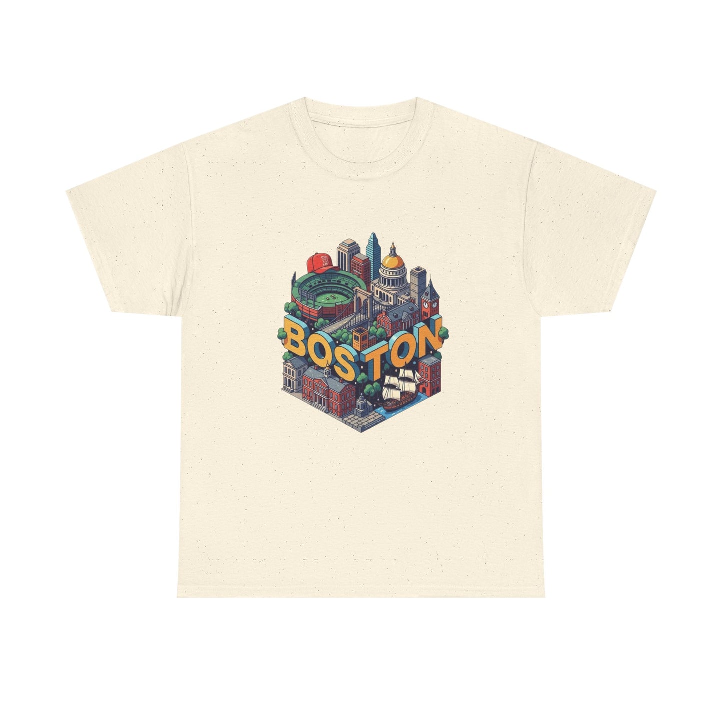 Boston Mass landmarks Retro Graphic T Shirt NEW GIFT Unisex Heavy Cotton Tee