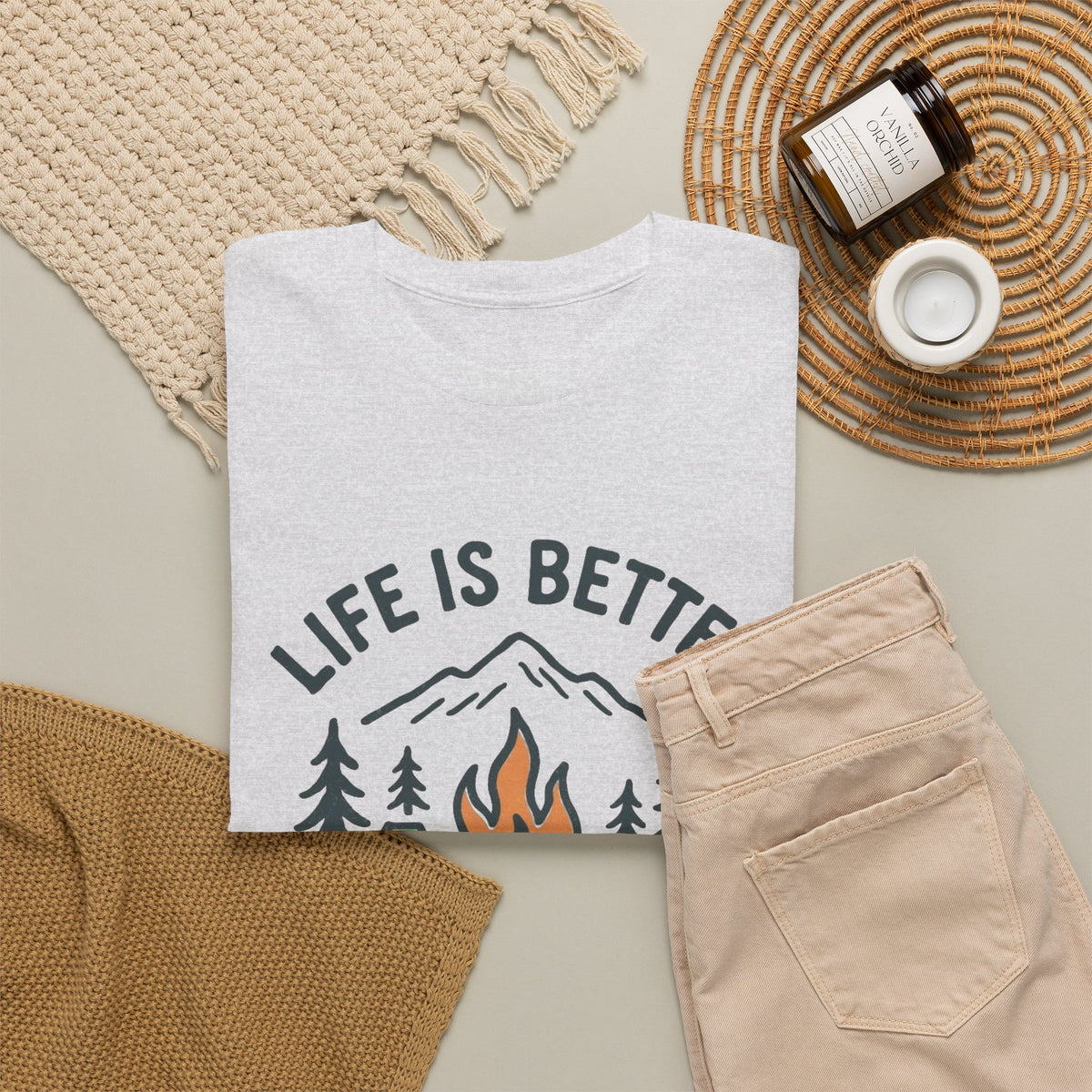 Life Is Better By The Campfire Graphic T Shirt Men's Heavy Cotton Tee