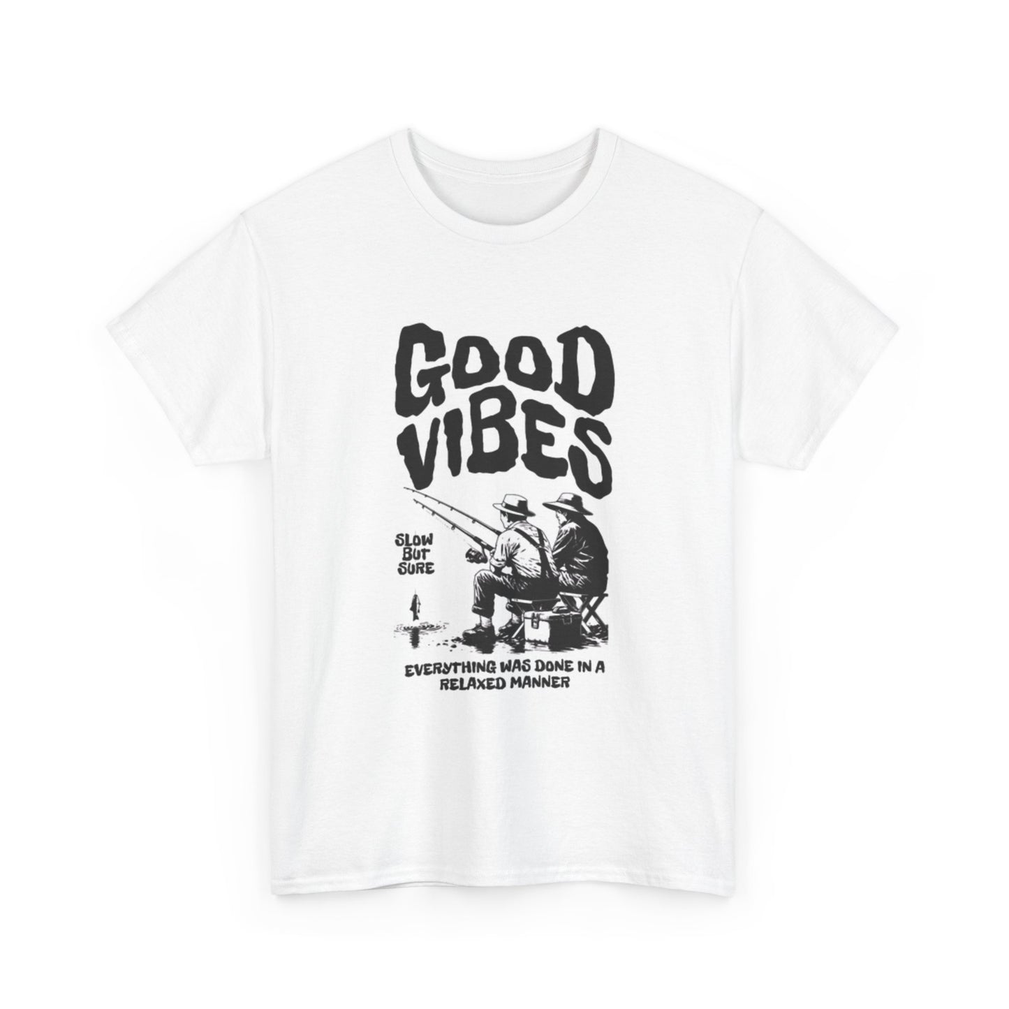 Good Vibes Fishing Tshirt Retro Graphic Lake Unisex Heavy Cotton Tee