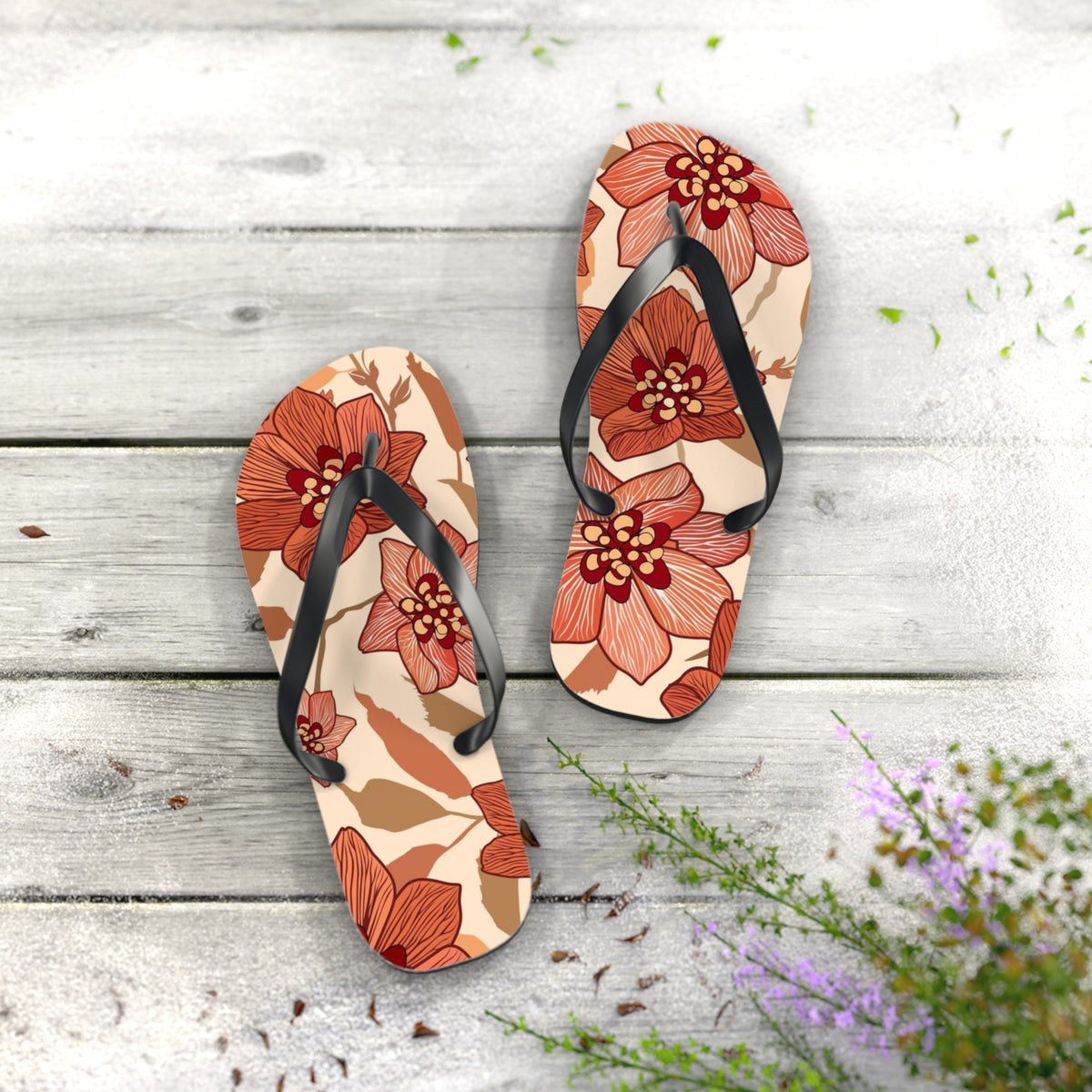 Tropical Flowers Beach Vibes Sandals Summer Flip Flops Slides BRAND NEW