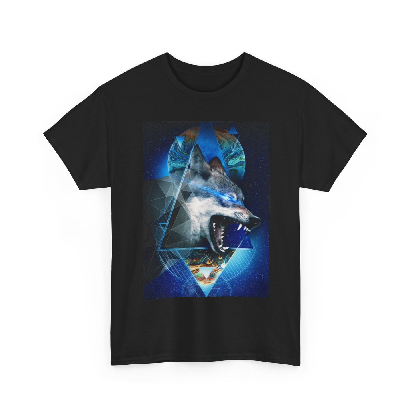 Wolf Howling Shirt Stars And Space Graphic Unisex Heavy Cotton Tee