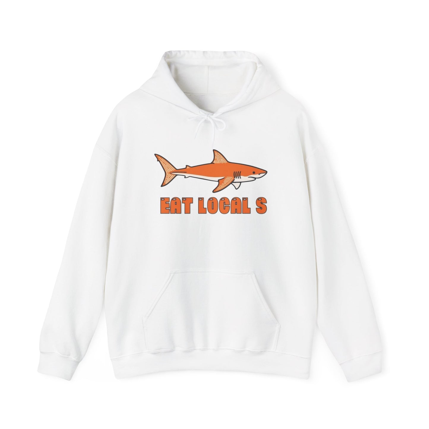 Eat Locals Funny Shark Graphic Hoodie NEW ADULT Heavy Blend™ Hooded Sweatshirt