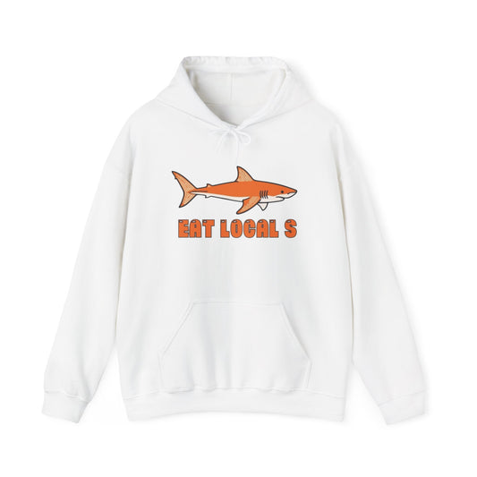 Eat Locals Funny Shark Graphic Hoodie NEW ADULT Heavy Blend™ Hooded Sweatshirt