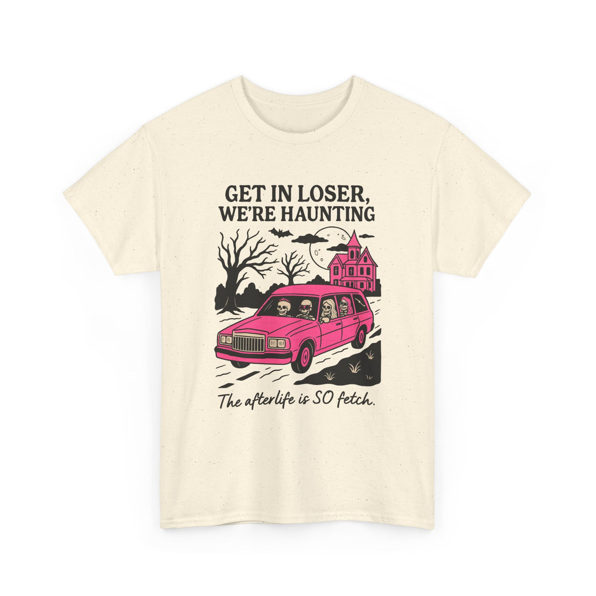 Get in Loser We're Haunting Pink Ghost Car T-Shirt Men's Graphic Tee