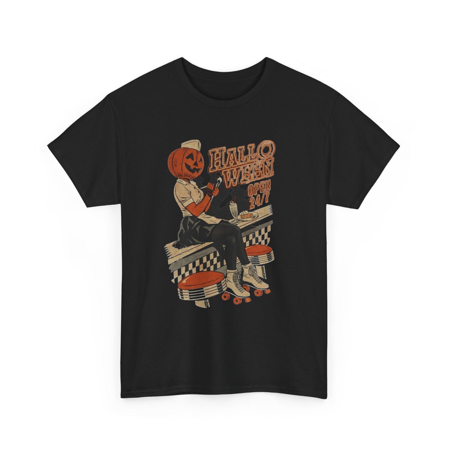 Halloween Open 24/7 Spooky Retro Graphic T Shirt Regular Men's Heavy Cotton Tee