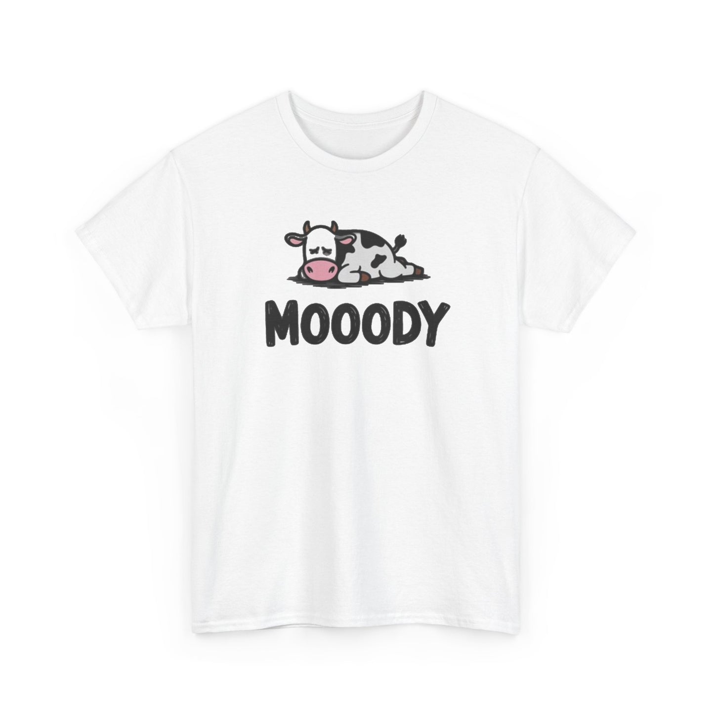 Moody Cow T Shirt Funny Graphic Animal Lover Unisex Heavy Cotton Tee