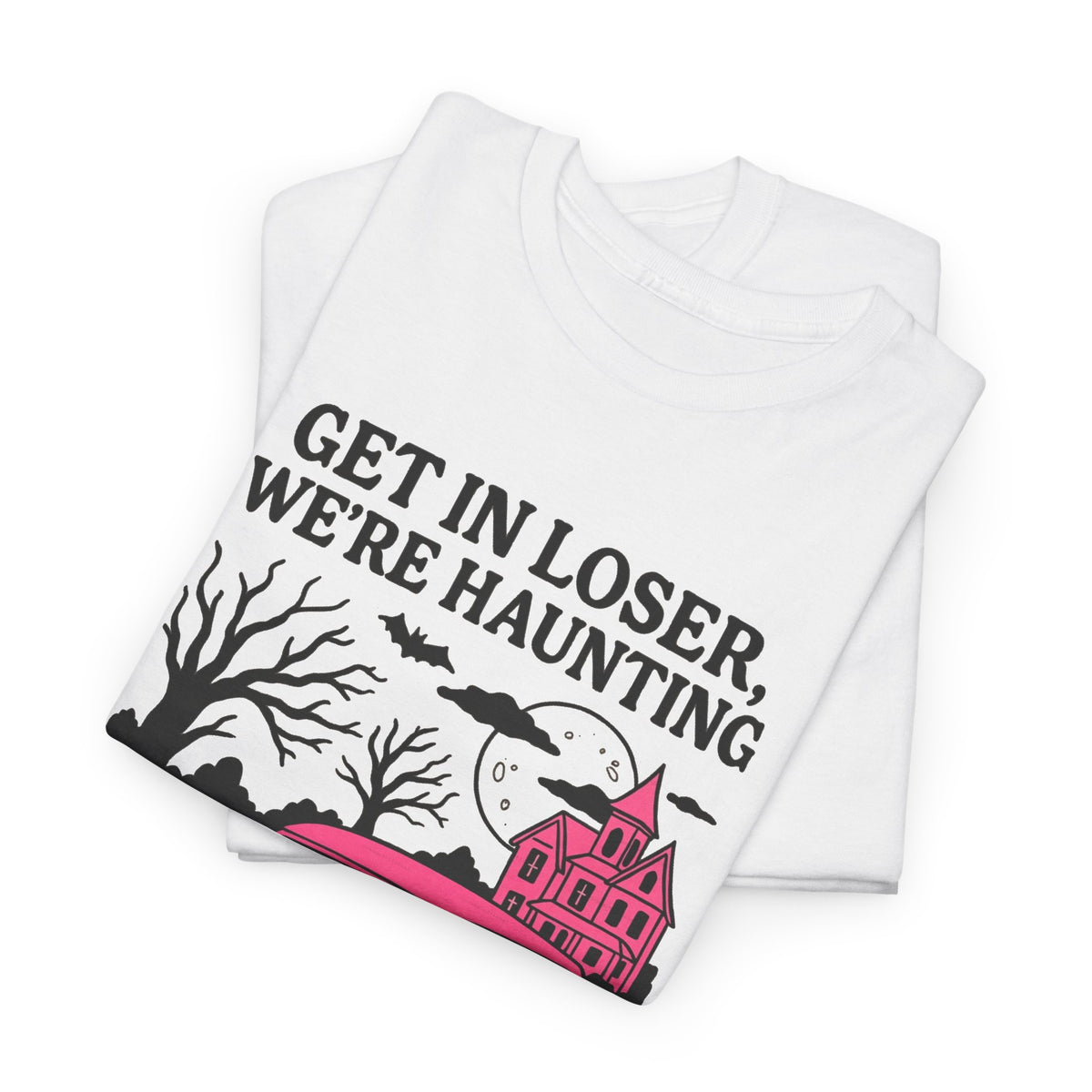 Get in Loser We're Haunting Pink Ghost Car T-Shirt Men's Graphic Tee