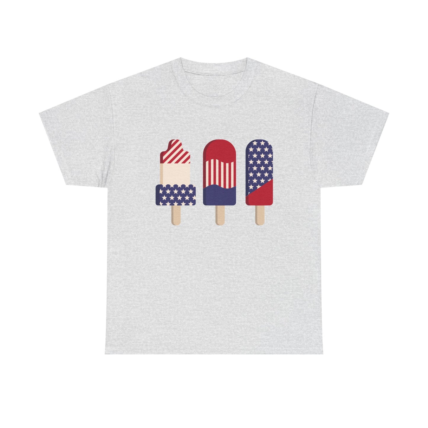 American Flag Ice Cream Graphic T Shirt USA Summer Unisex Heavy Cotton Tee