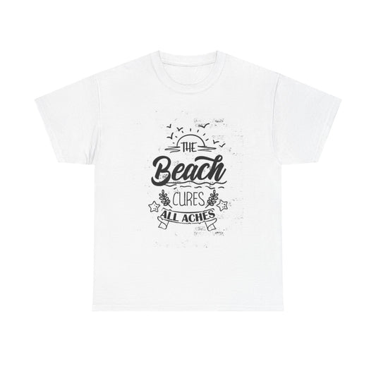 The Beach Cures All Graphic T Shirt Funny Vacation Unisex Heavy Cotton Tee