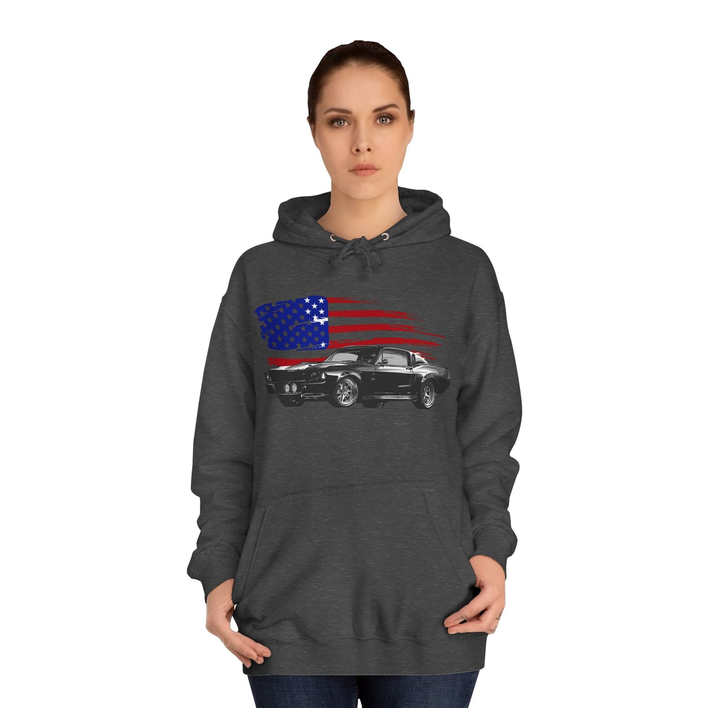 Mustang Hoodie Ford Vintage Retro American Flag Poster Unisex College Hoodie