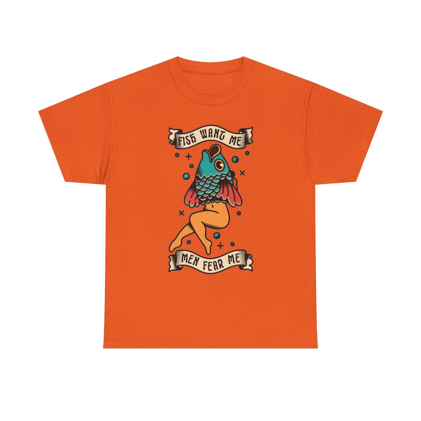 Sailor Jerry Fish T Shirt Funny Fear Tattoo Art Graphic Unisex Heavy Cotton Tee