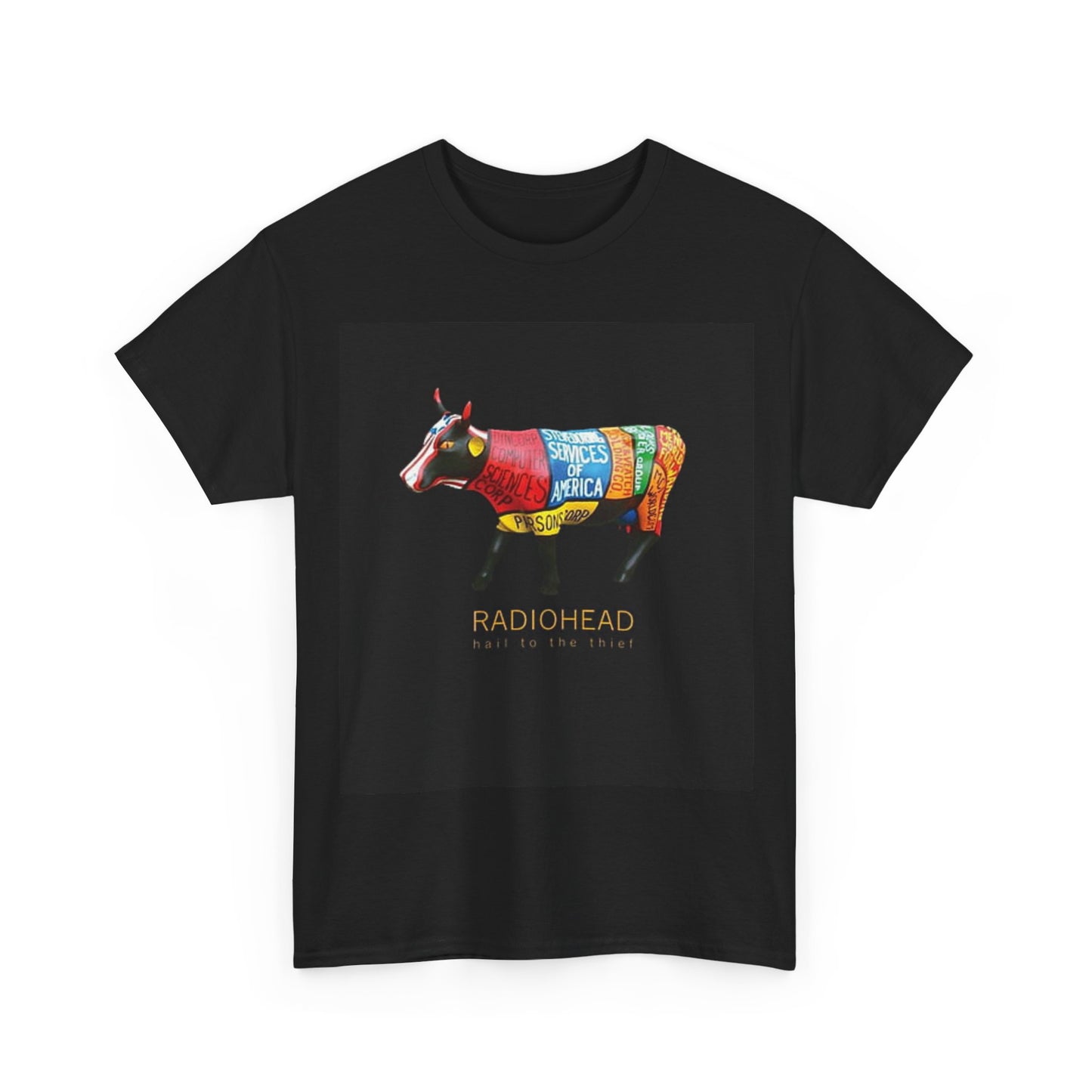 Radiohead Shirt Vintage cow rainbow graphic art rock Unisex Heavy Cotton Tee