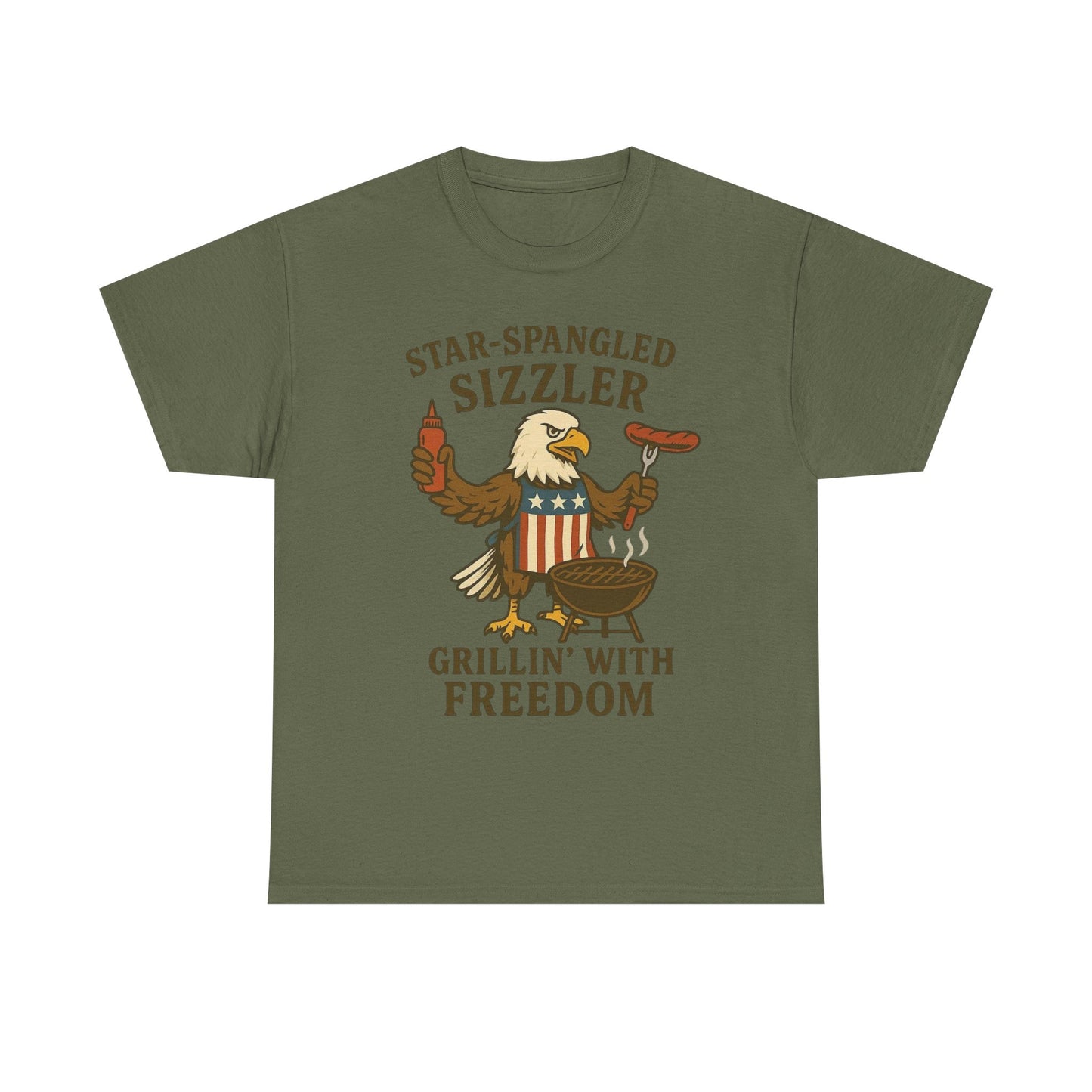 Grilling With Freedom American Flag T Shirt USA Bald Eagle Unisex Heavy Cotton
