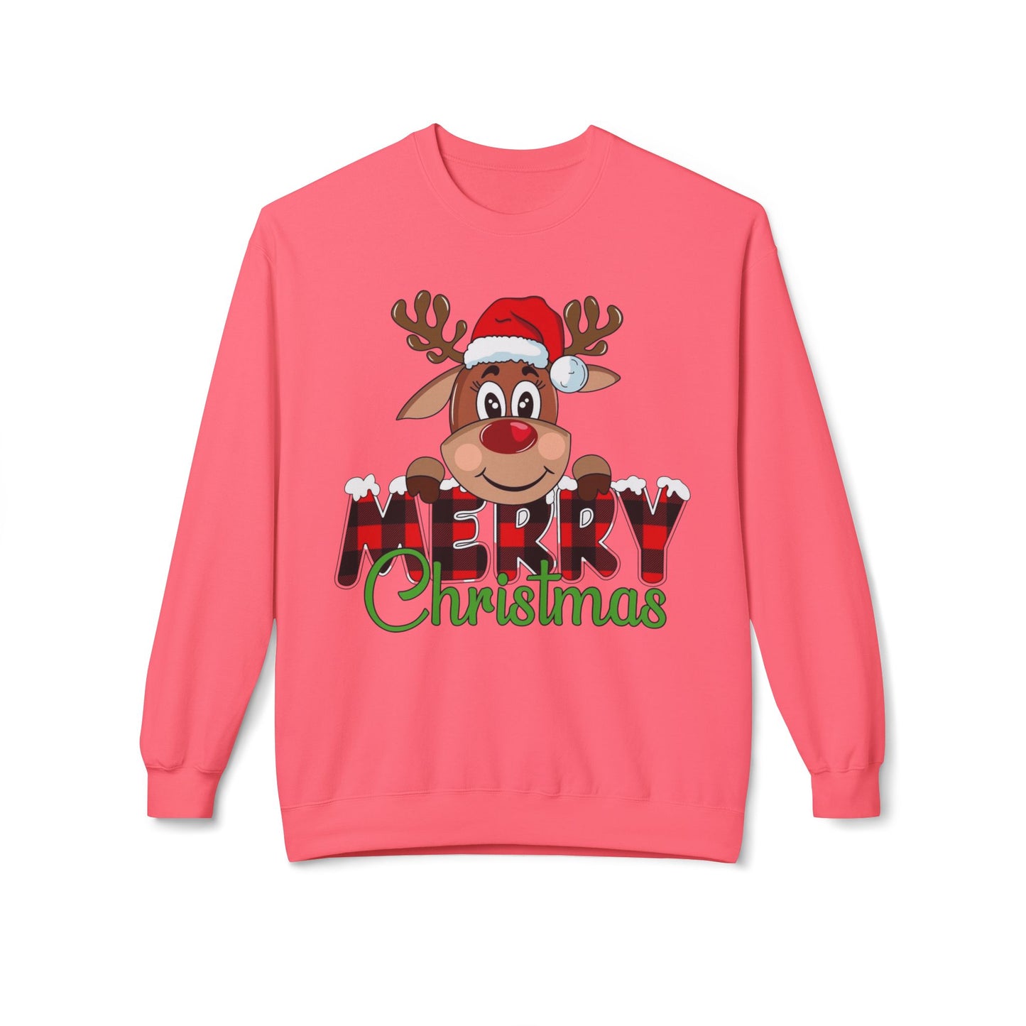 Merry Christmas Cute Deer Sweater NEW Unisex Fleece Crewneck Sweatshirt