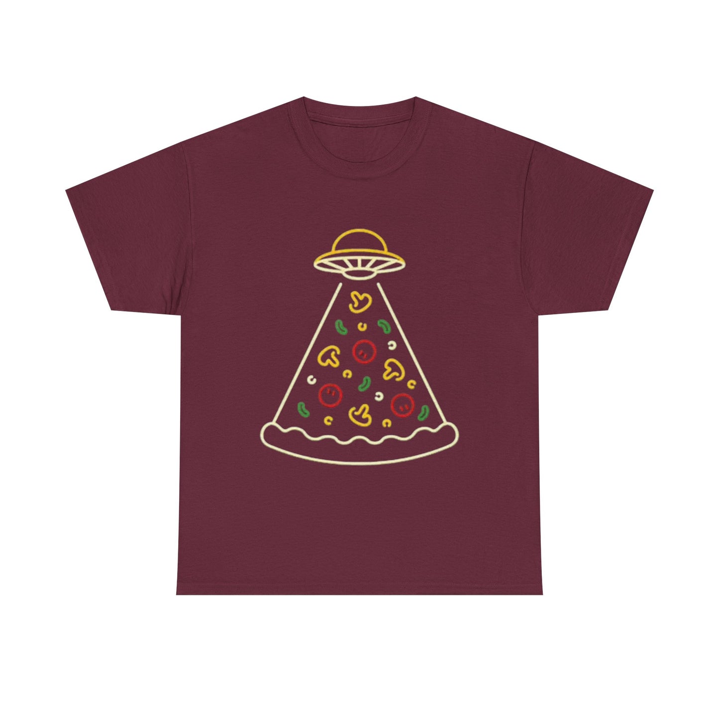 Space Pizza Shirt Funny Aliens One Bite Pizza Graphic Unisex Heavy Cotton Tee
