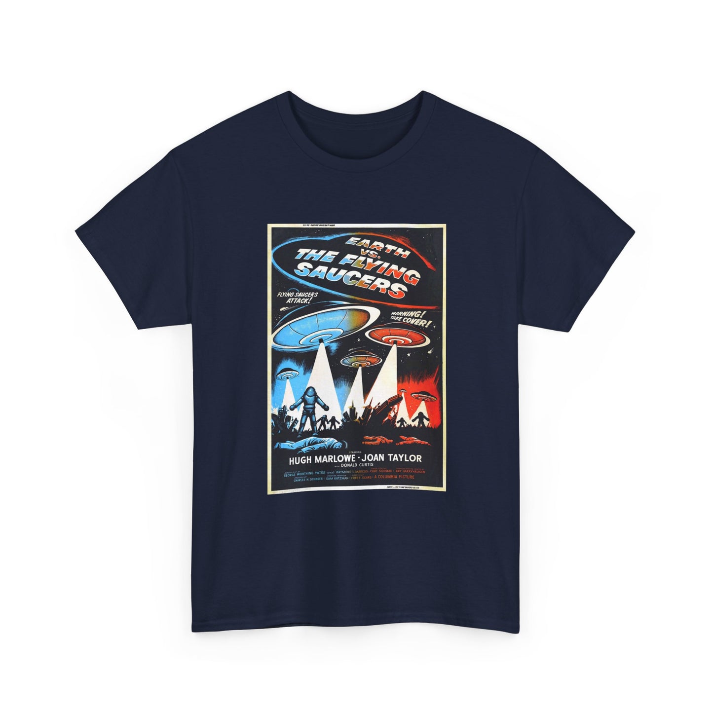 Earth vs Flying Saucers Tshirt Vintage Movie Poster Unisex Heavy Cotton Tee