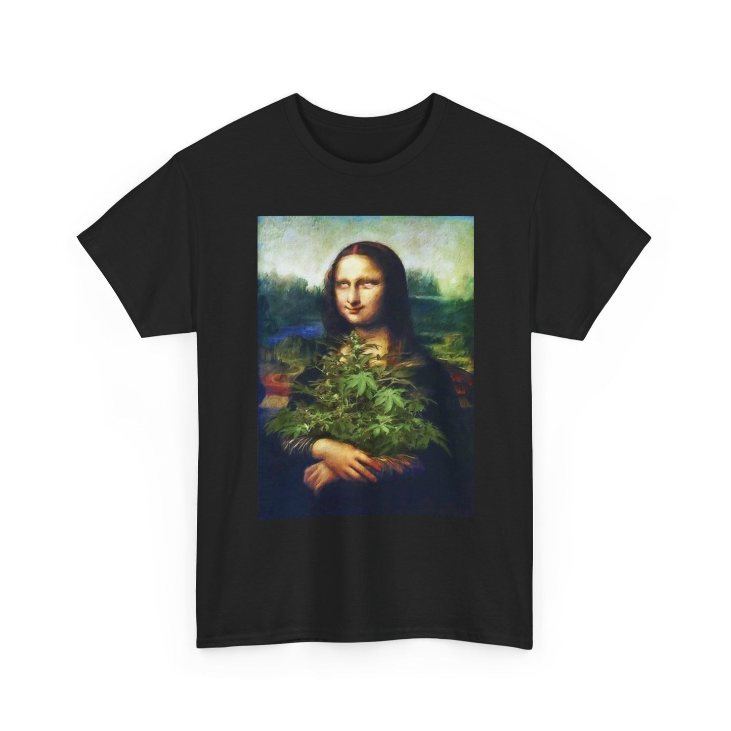 Mona Lisa Weed Plant T Shirt Funny 420 Unisex Heavy Cotton Tee