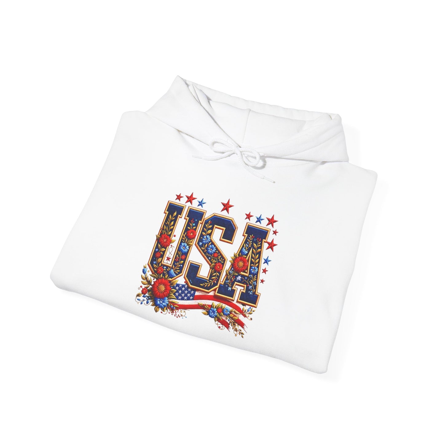 USA Floral America Graphic Hoodie Unisex Heavy Blend™ Hooded Sweatshirt
