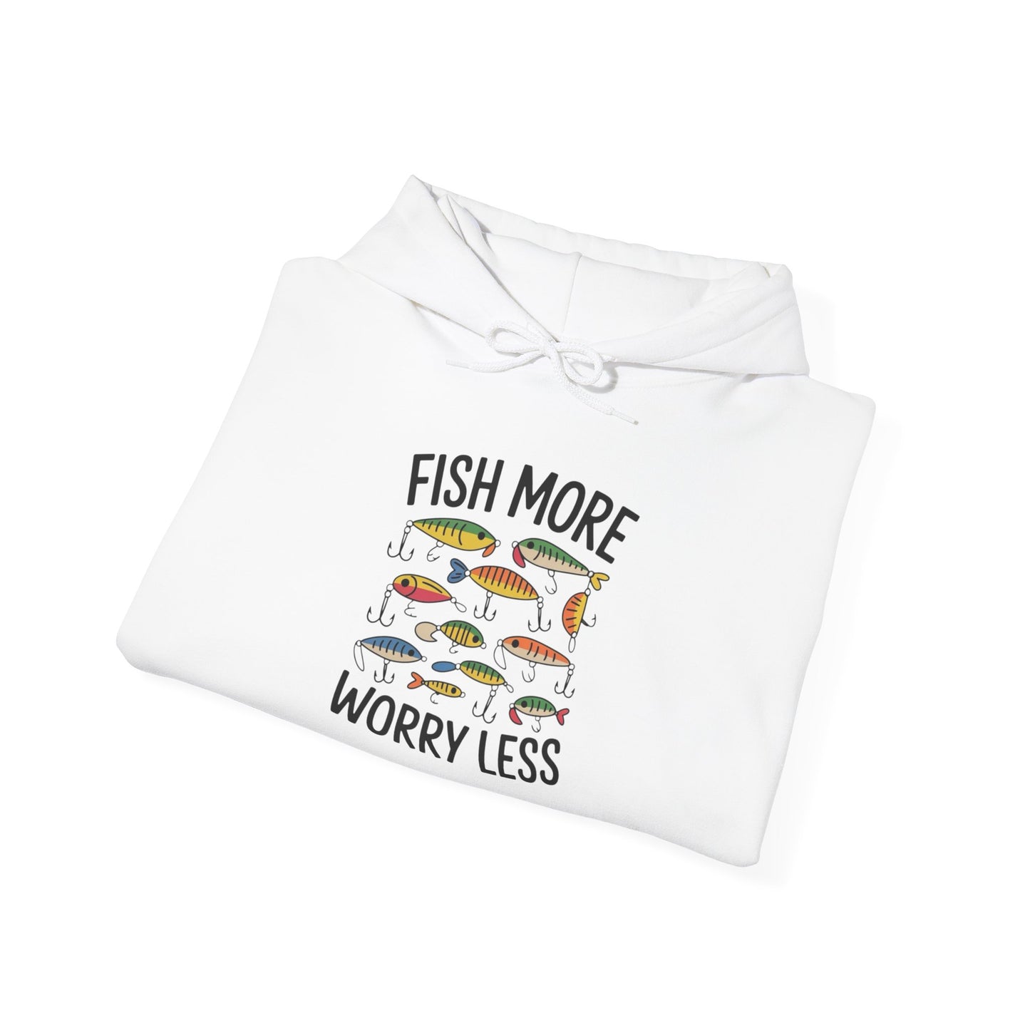 Fish More Worry Less Graphic Hoodie Heavy Blend Sweatshirt NEW