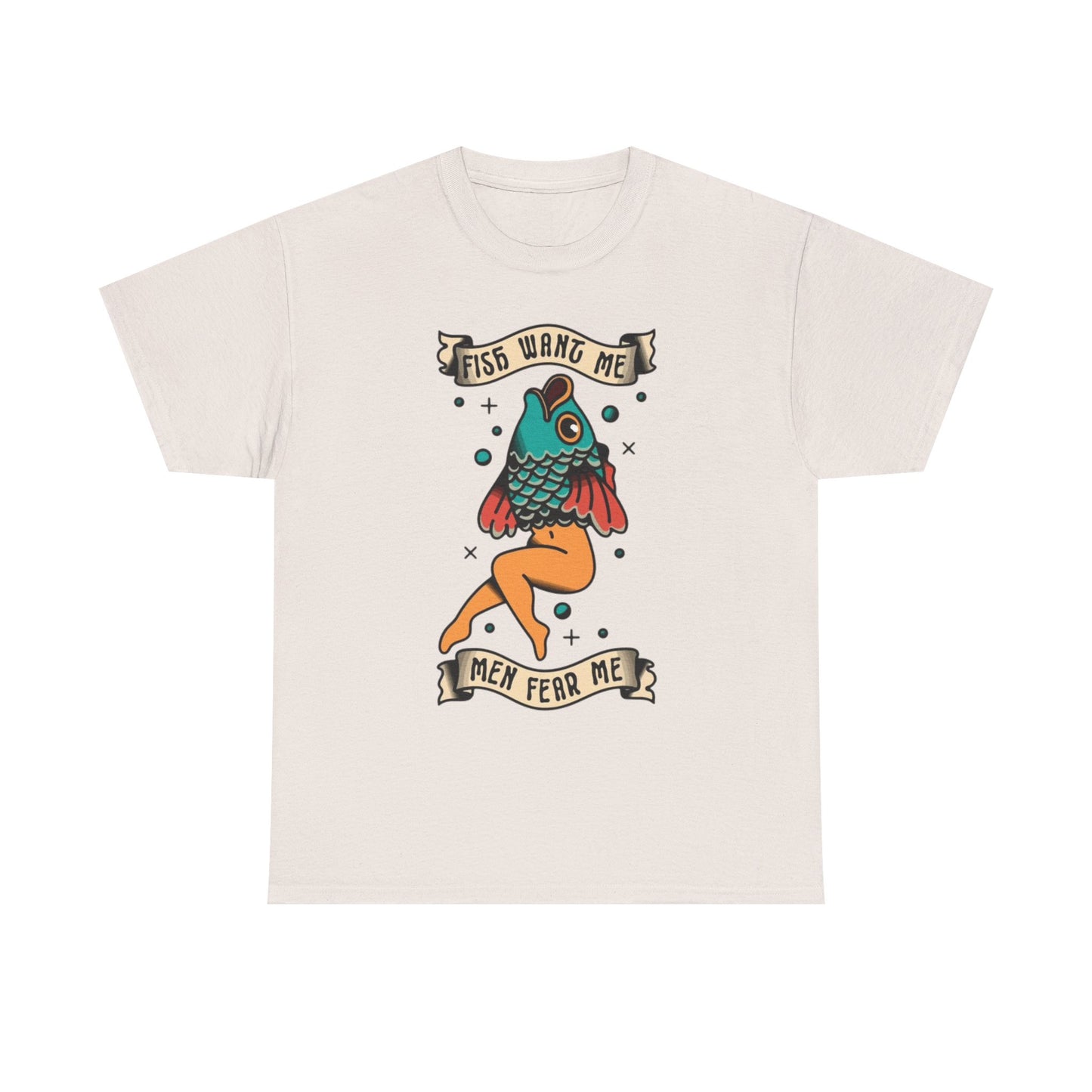 Sailor Jerry Fish T Shirt Funny Fear Tattoo Art Graphic Unisex Heavy Cotton Tee
