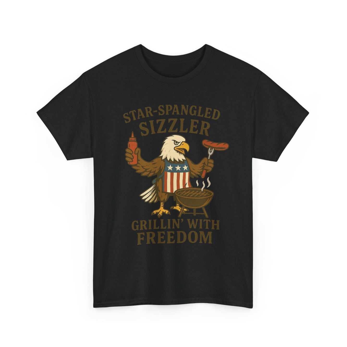 Grilling With Freedom American Flag T Shirt USA Bald Eagle Unisex Heavy Cotton