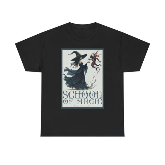 School Of Magic T Shirt Retro Witch Poster Unisex Heavy Cotton Tee