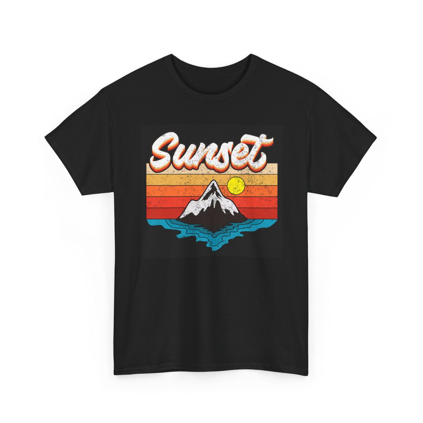 Sunset Graphic T Shirt Retro Mountains Unisex Heavy Cotton Tee