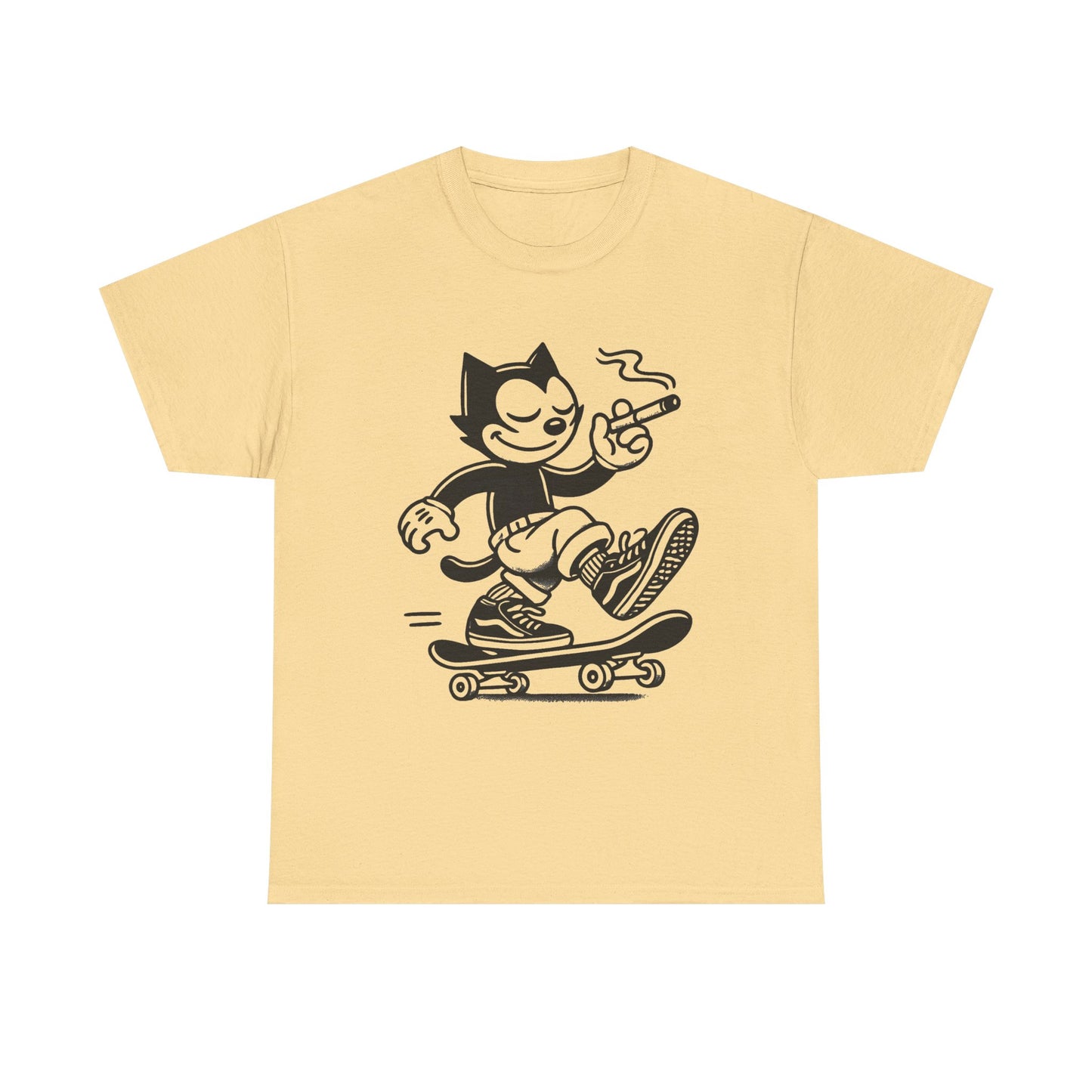 Cat Skateboarding Retro Graphic T Shirt NEW Vintage Unisex Heavy Cotton Tee