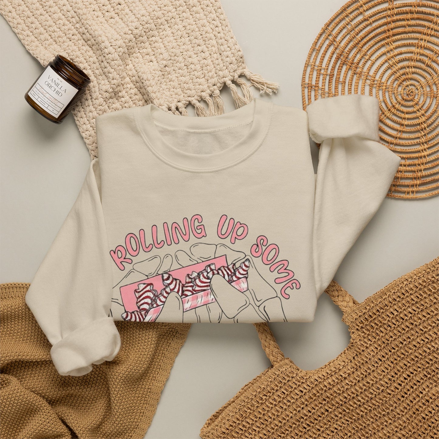 Rolling Up Some Christmas Spirit Funny Sweater NEW Heavy Crewneck Sweatshirt