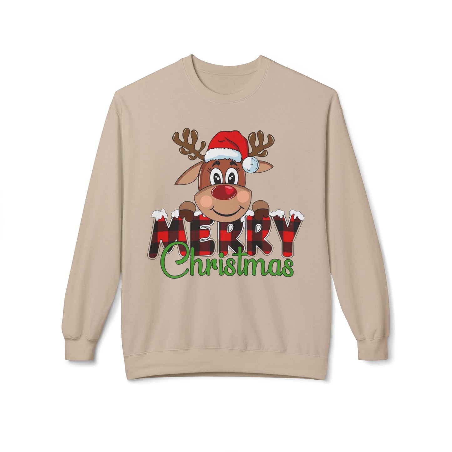 Merry Christmas Cute Deer Sweater NEW Unisex Fleece Crewneck Sweatshirt