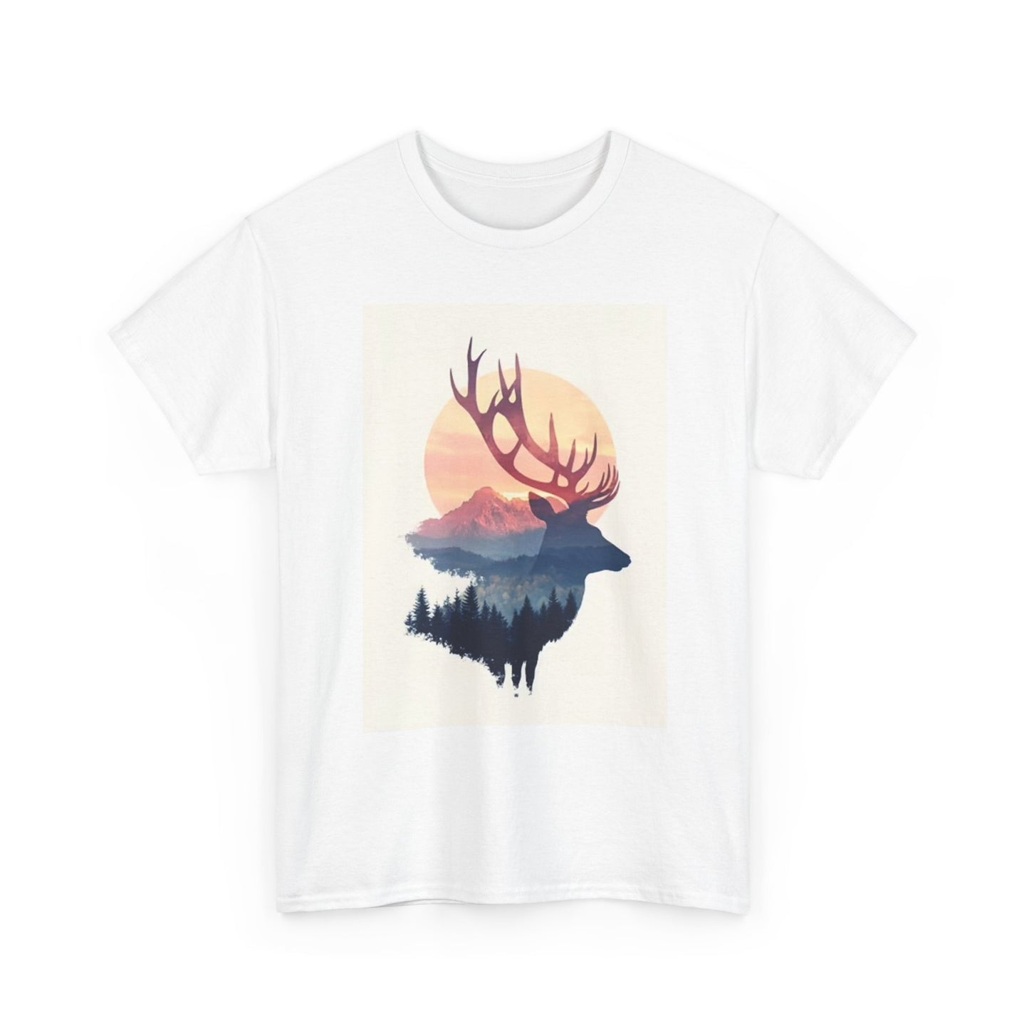 Deer Sunset Retro T Shirt Outdoors Hunting Unisex Heavy Cotton Tee