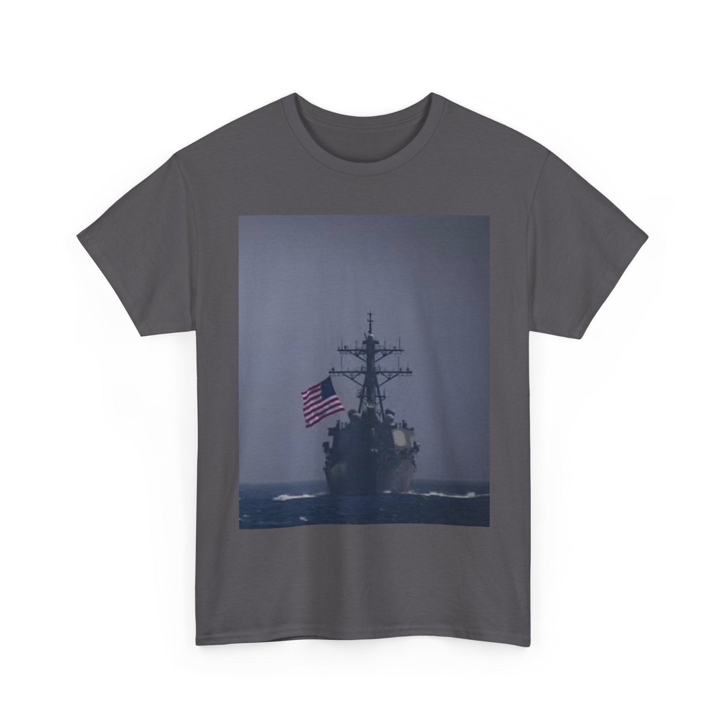 Navy Warship T shirt American Flag Military Battleship USA Unisex Heavy Cotton