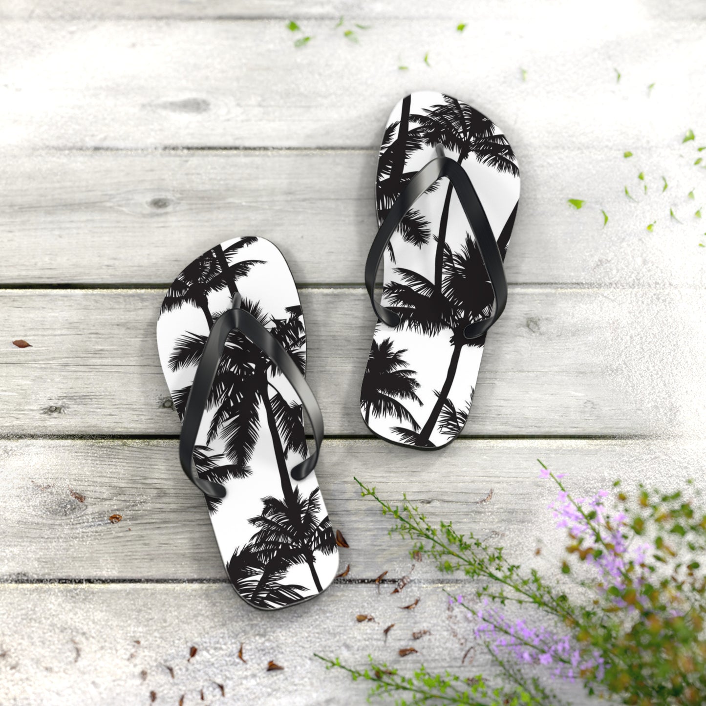 Black And White Palm Trees Sandals Summer Flip Flops Slides BRAND NEW