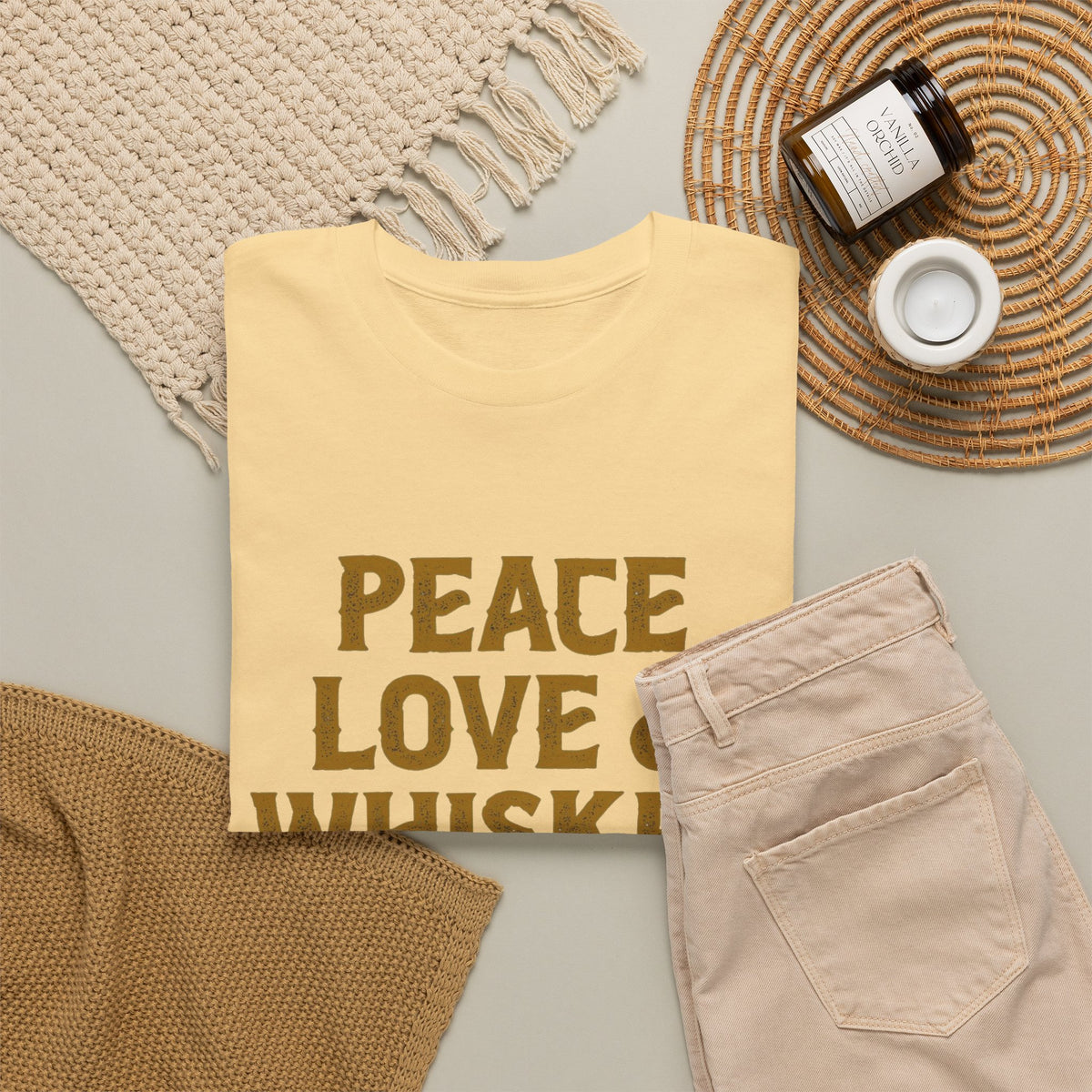 Peace Love And Whiskey Graphic T Shirt Men's Classic Heavy Cotton Tee