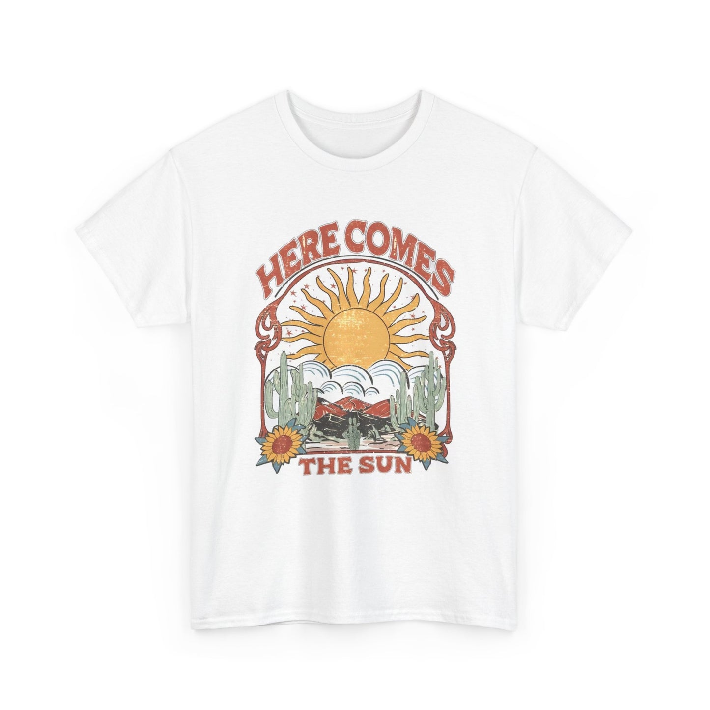 Here Comes The Sun Graphic T Shirt Vintage Retro Apparel Heavy Cotton Tee