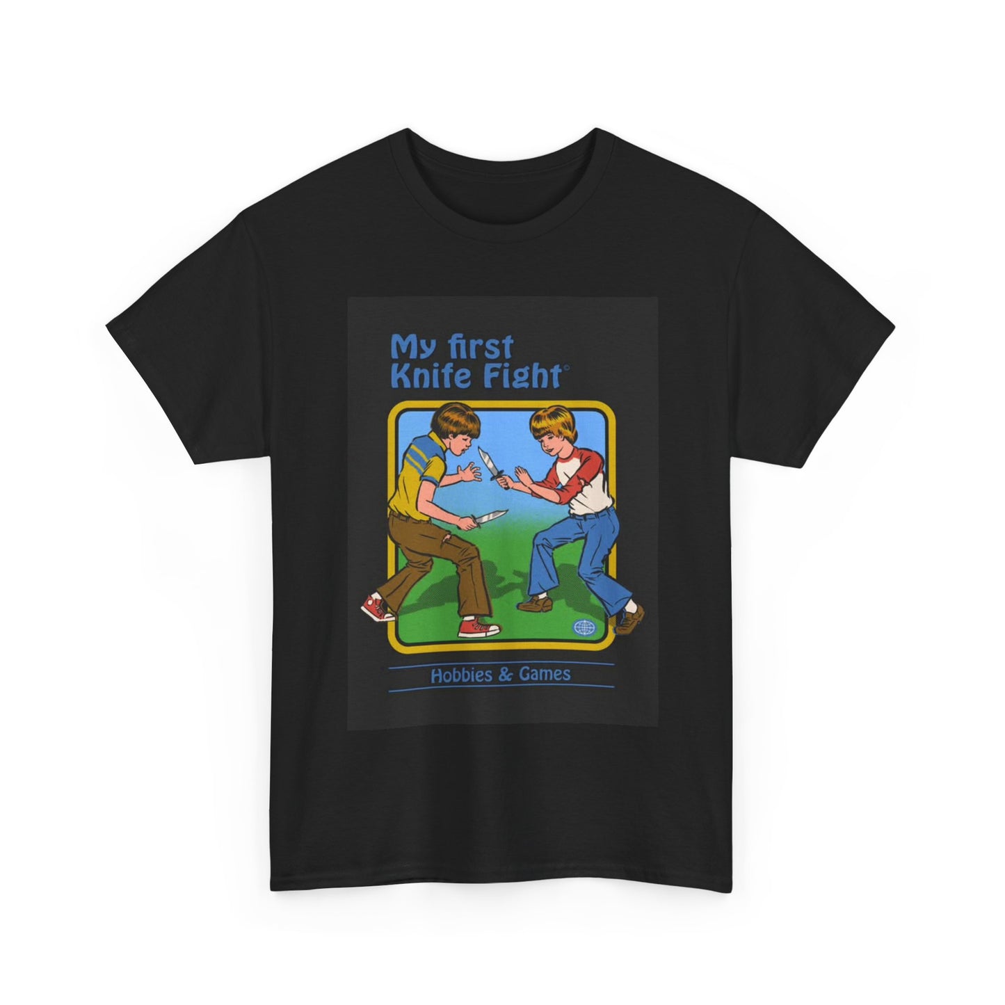 My First Knife Fight Tshirt Funny Kids Poster Retro 70s Unisex Heavy Cotton Tee