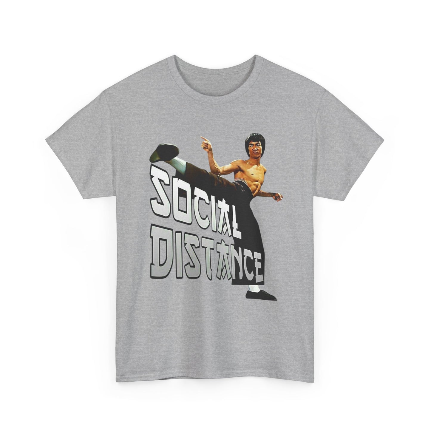 Social Distance Graphic T Shirt Funny Bruce Lee Karate Unisex Heavy Cotton Tee
