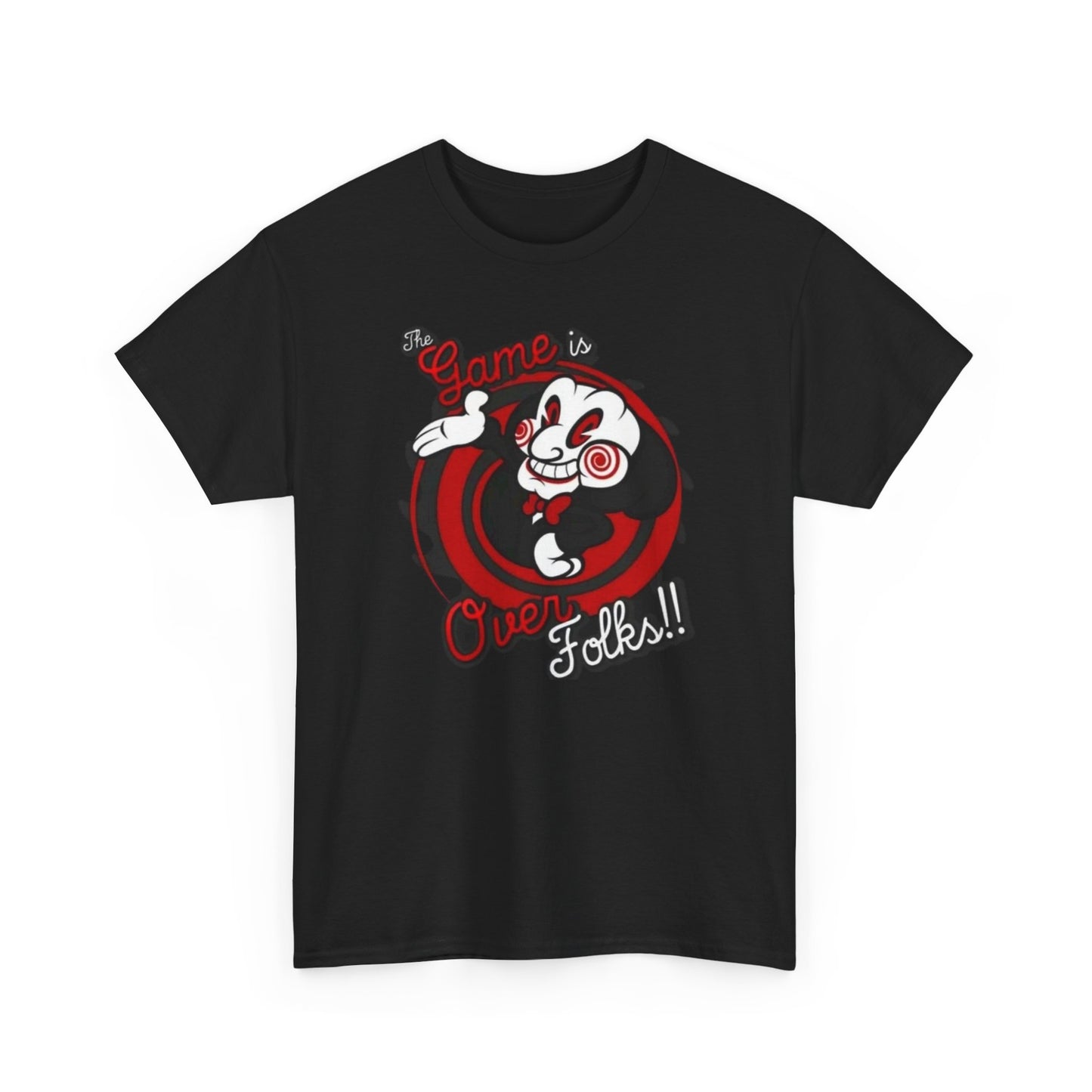 Jigsaw The Game Is Over Folks Cartoon Graphic T-Shirt Unisex Heavy Cotton Tee