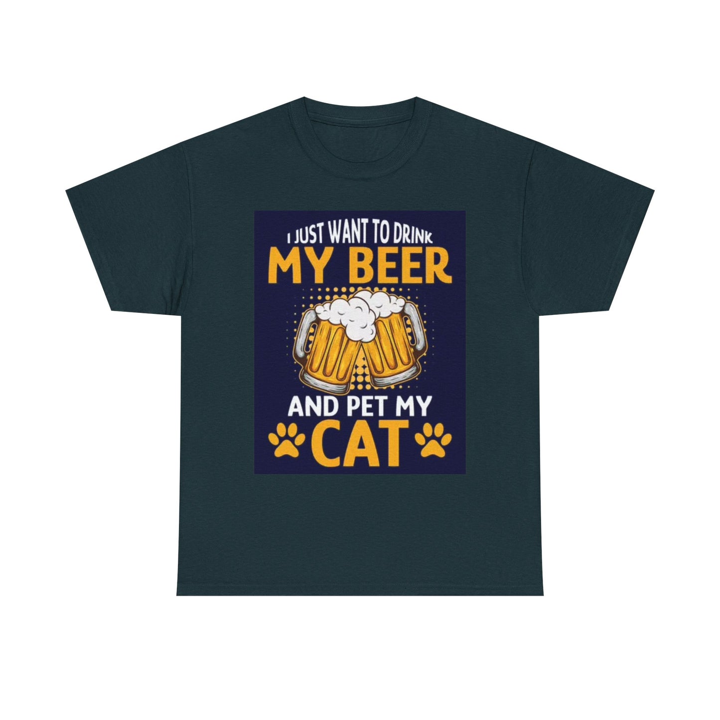 Drinkin Beer With My Cat Funny Shirt Jokes Humor Unisex Heavy Cotton Tee