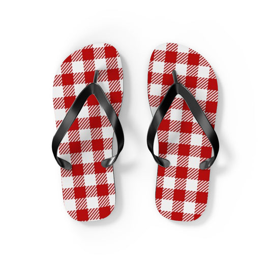 Red And White Checkered Sandals, Beach Shoes, Vacation Flip Flops, Pool Slides