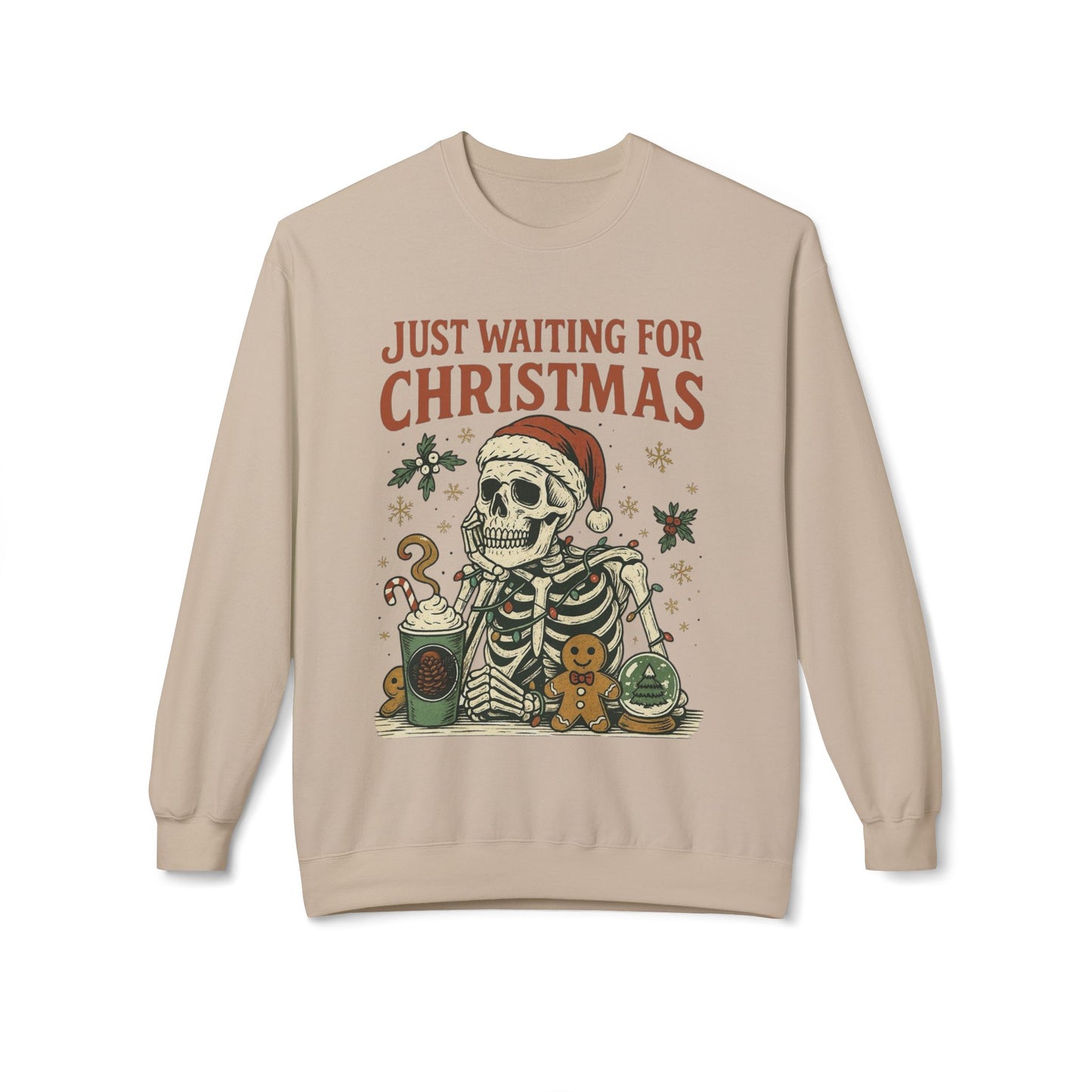 Just Waiting For Christmas Sweater Funny NEW Unisex Fleece Crewneck Sweatshirt
