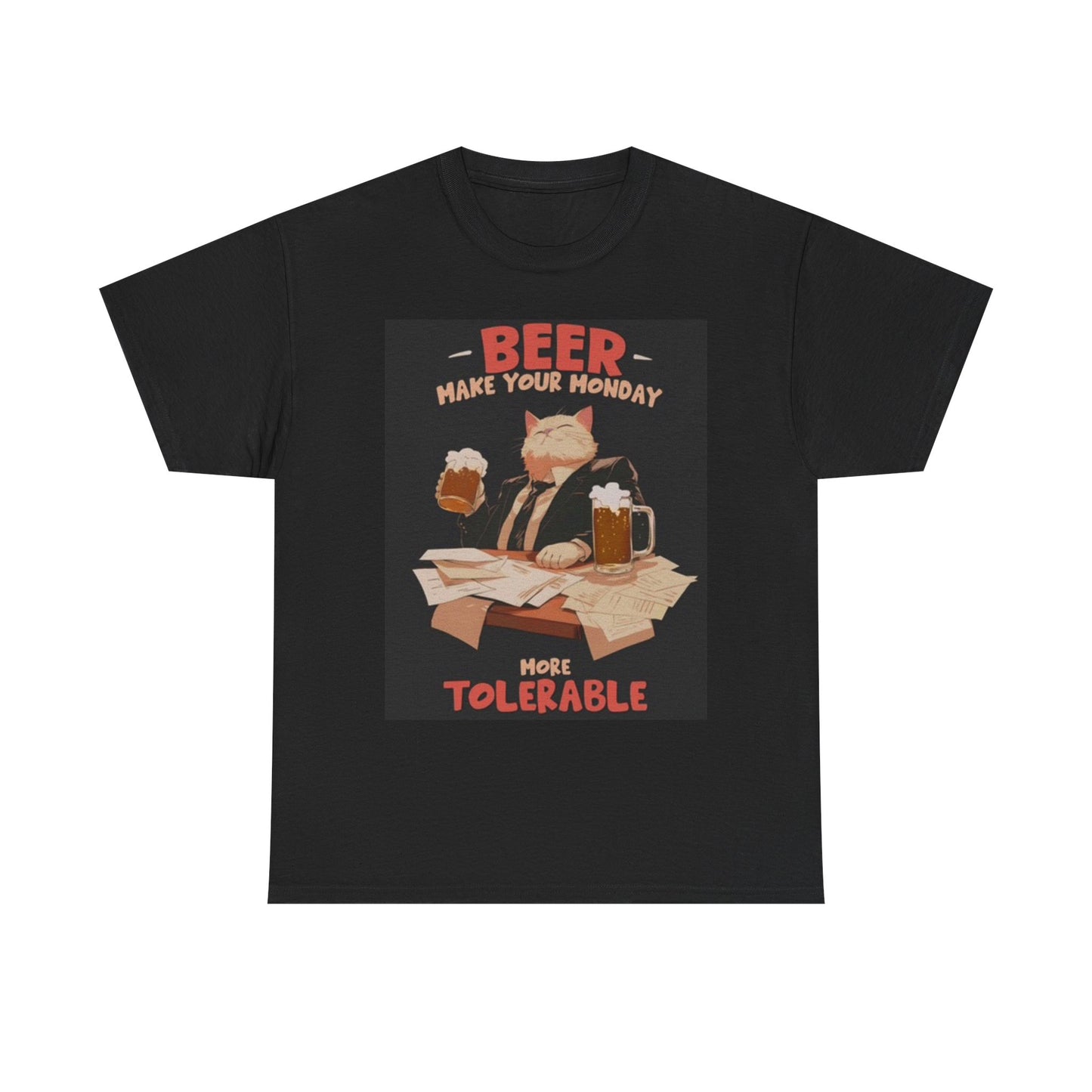 Beer For Monday Graphic T Shirt Vintage Funny Cat Unisex Heavy Cotton Tee