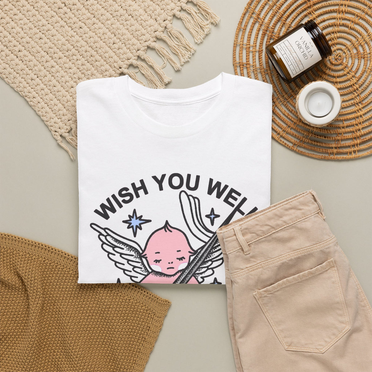Pink Cupid Guitar Graphic T-Shirt, Wish You Well Far Away From Me Men's Graphic Tee